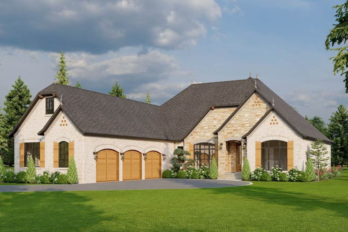 European-Style 3-Bedroom Home with Bonus Room and Jack & Jill Bath (Floor Plan)