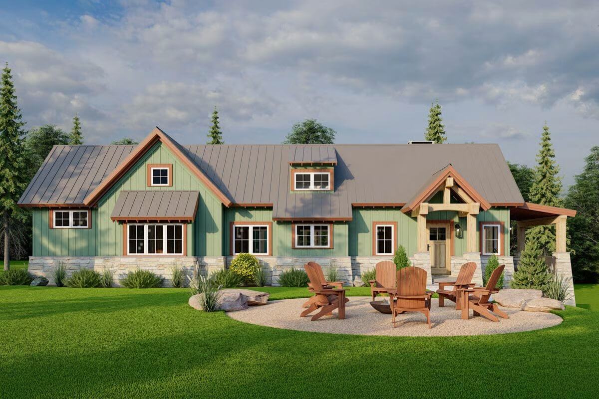 Rugged 4-Bedroom  Craftsman Home for a Sloped Lot with Grilling Porch (Floor Plan)