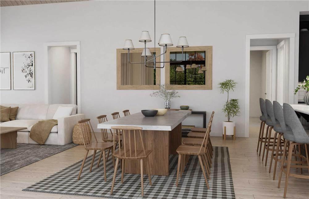 Thoughtfully Designed Dining Room with Window Reflections Enhancing the Space