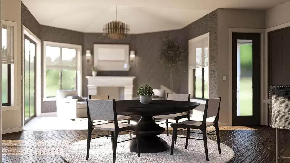 Notice the Chic Chandelier Above This Modern Dining Area