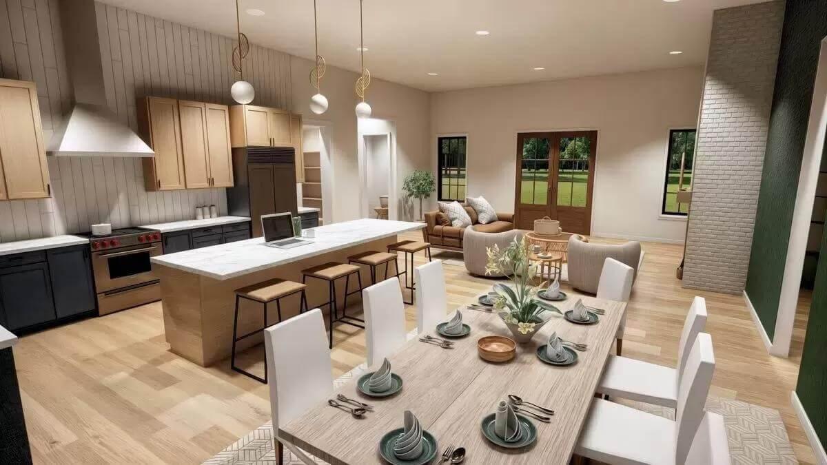 Modern Farmhouse Kitchen and Dining Area with Open Layout