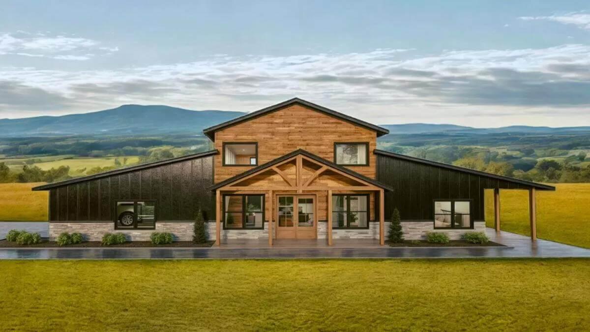 Wow, Look at This Striking Blend of Wood and Metal in a Modern Barnhouse Design