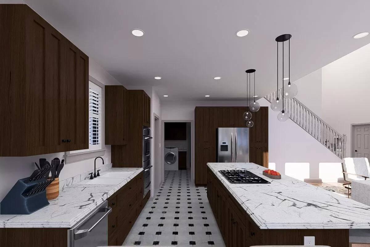 Check Out the Marble-Topped Islands in This Modern Kitchen