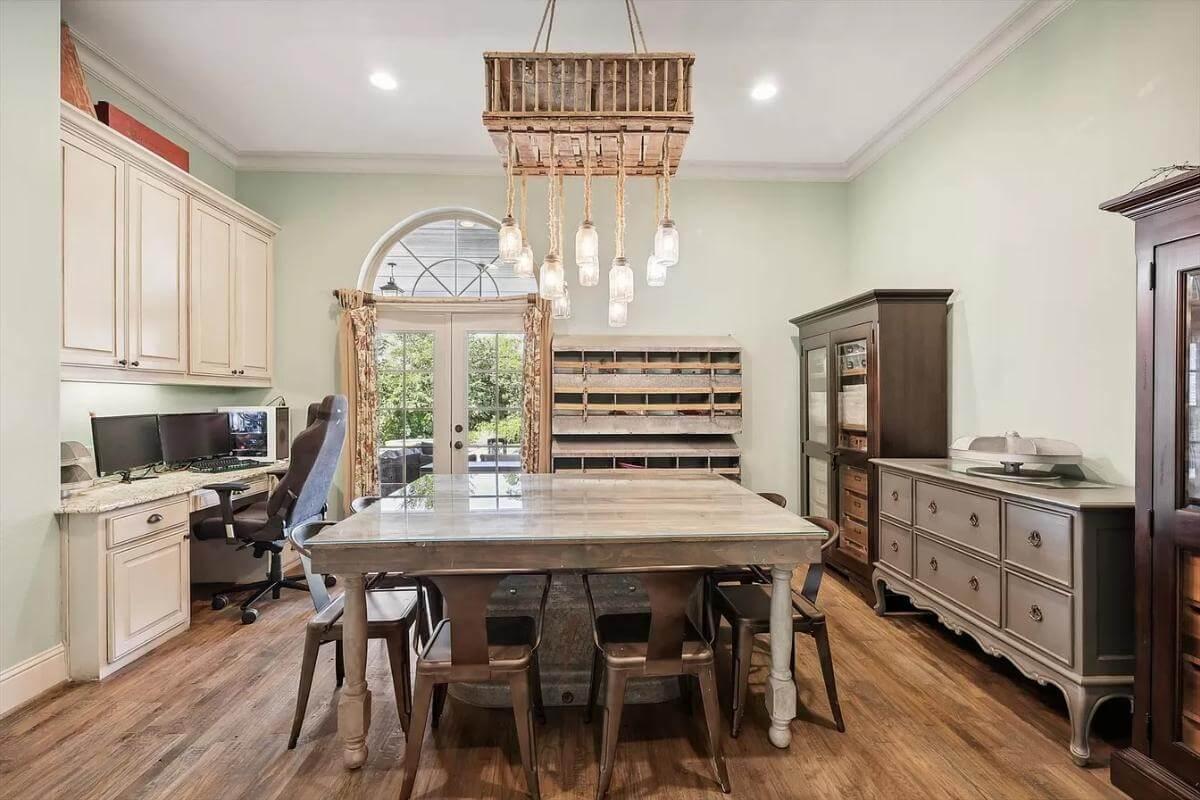 Craft Space with Rustic Charm and Practical Storage Solutions