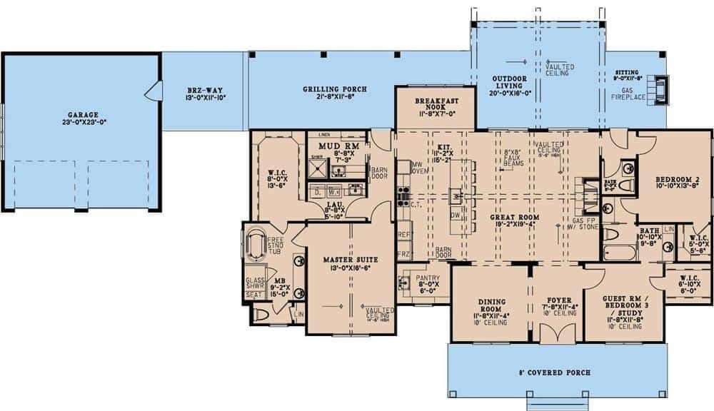 Explore This Farmhouse Layout with a Unique Grilling Porch