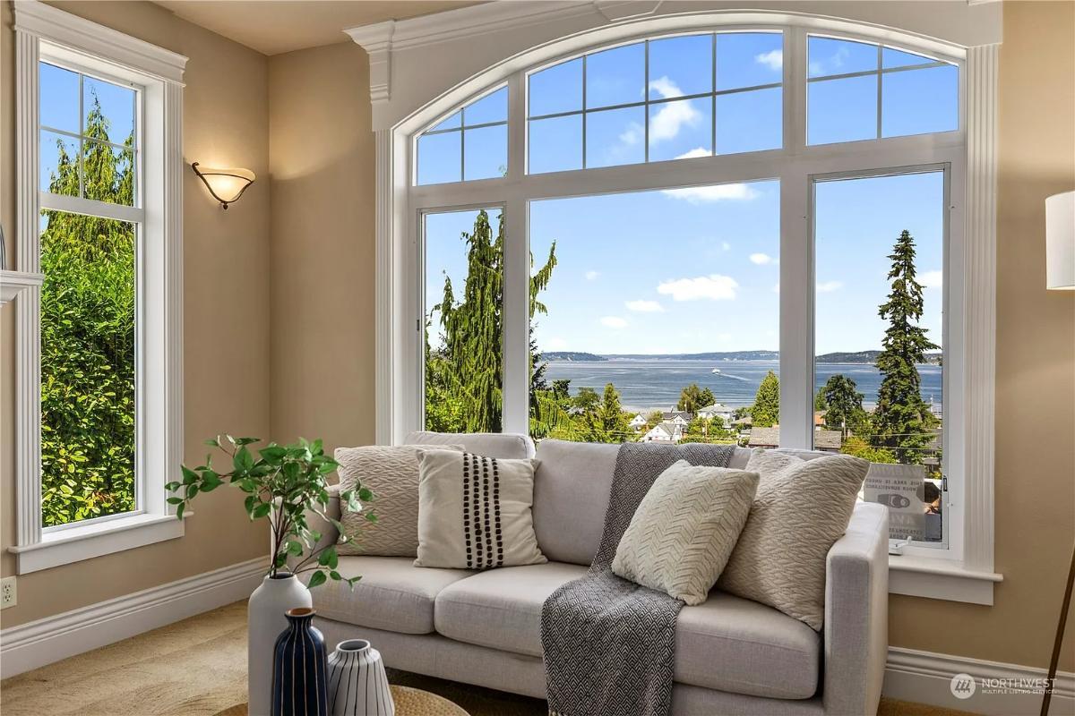 Stunning Water Views Through Elegant Living Room Windows