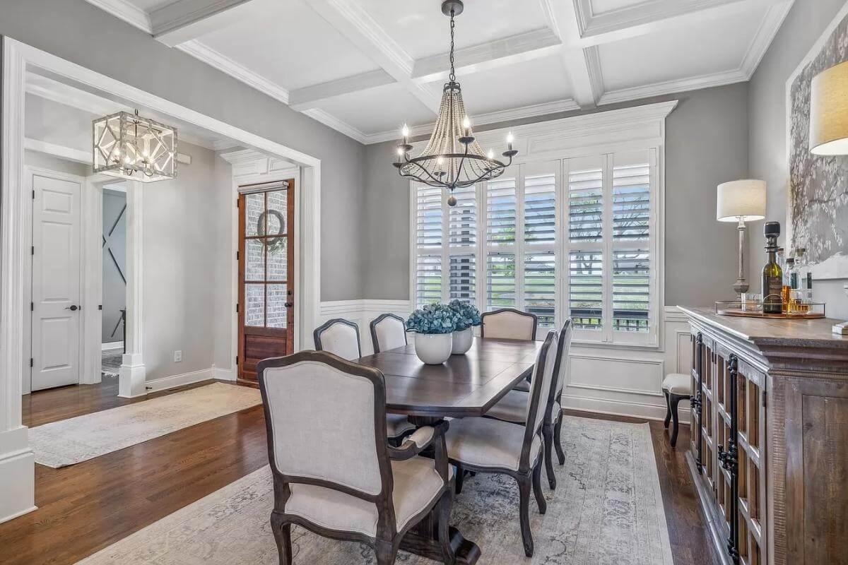 Classic Dining Room with Elegant Coffered Ceiling Detail