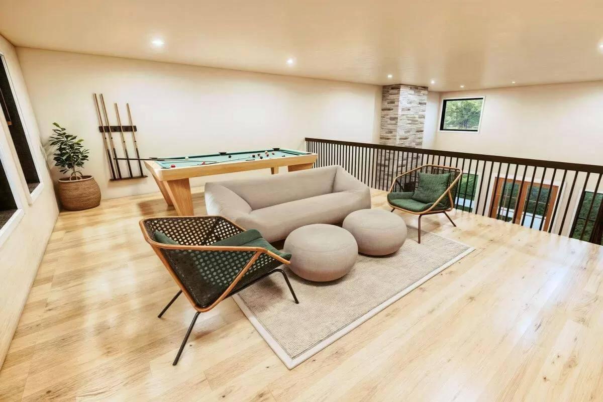 Spot the Unique Pool Table Setting in This Loft Lounge Area