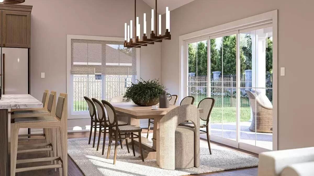 Check Out the Stylish Dining Area with Oversized Sliding Doors