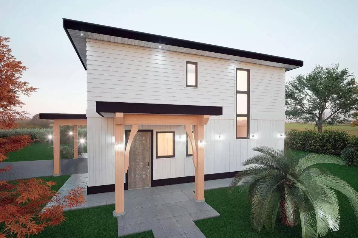Contemporary Facade with Bold Overhangs and Vertical Windows