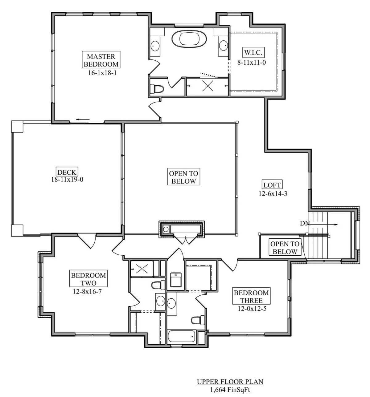 Upper Floor Plan Features a Spacious Deck and Loft Area
