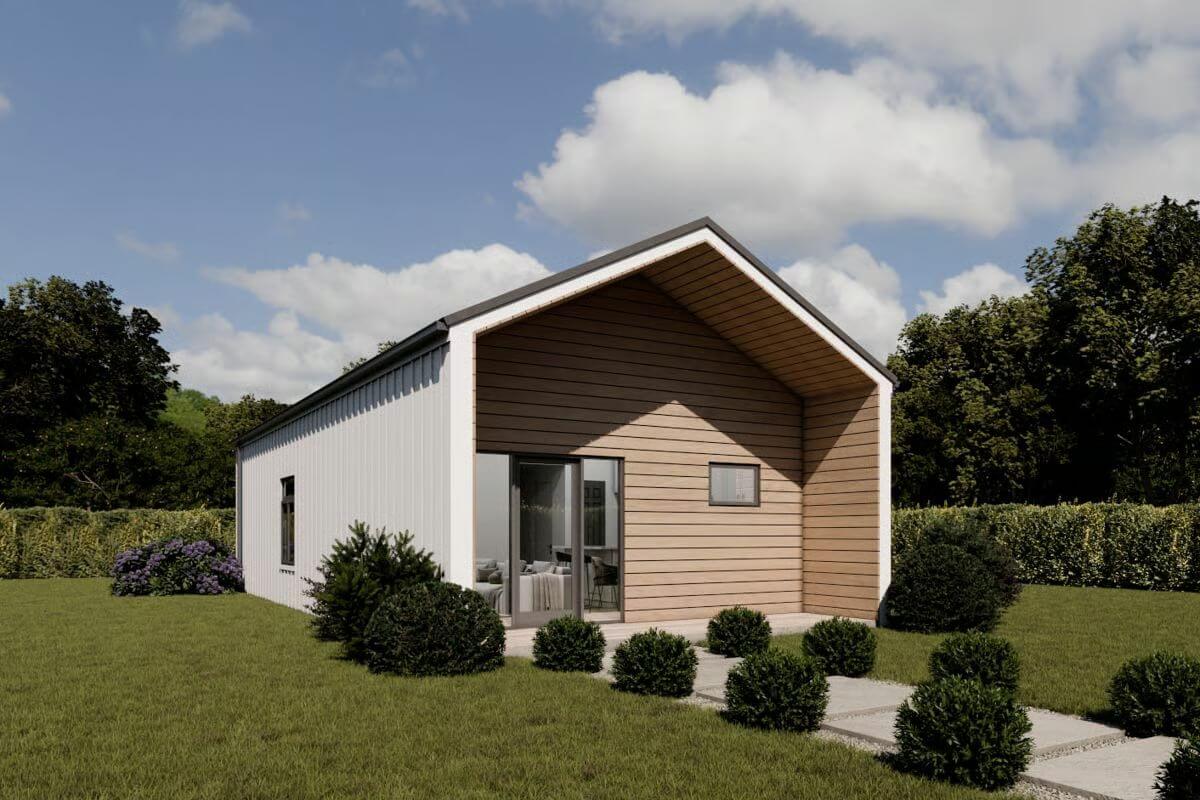 Scandinavian-Style 2-Bedroom Home for a Narrow Lot with Front Porch (Floor Plan)