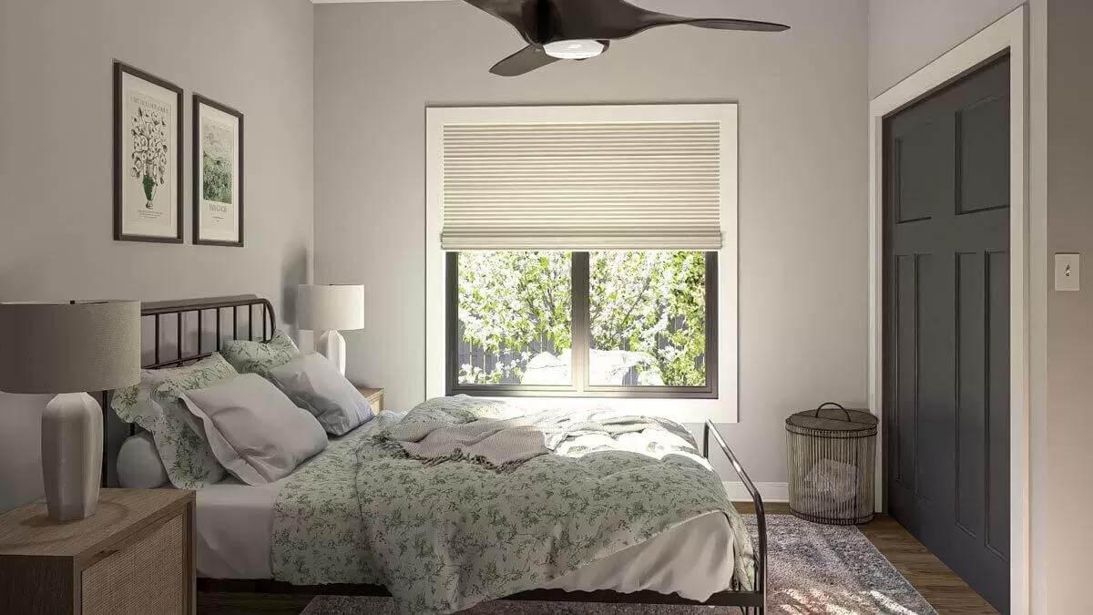 Serene Craftsman Bedroom with Floral Linens and a Modern Twist