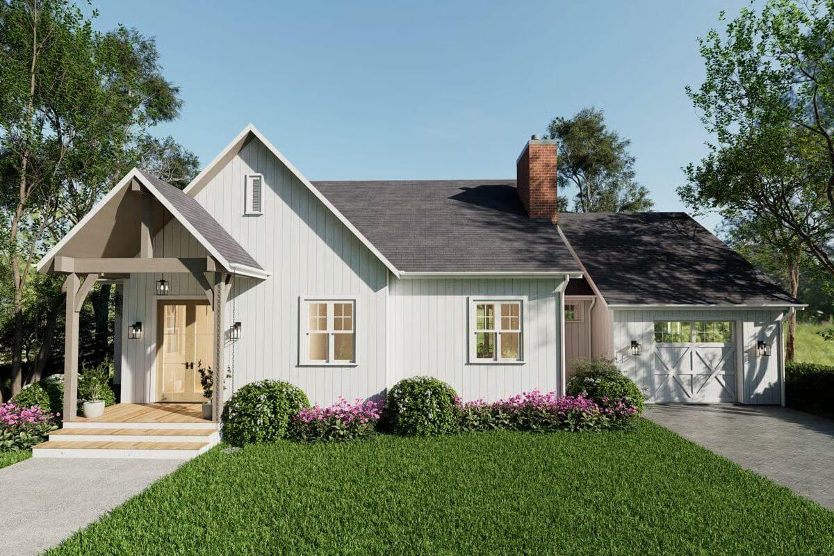 Cottage-Style 2-Bedroom Farmhouse with Open Living Space and Covered Patio (Floor Plan)