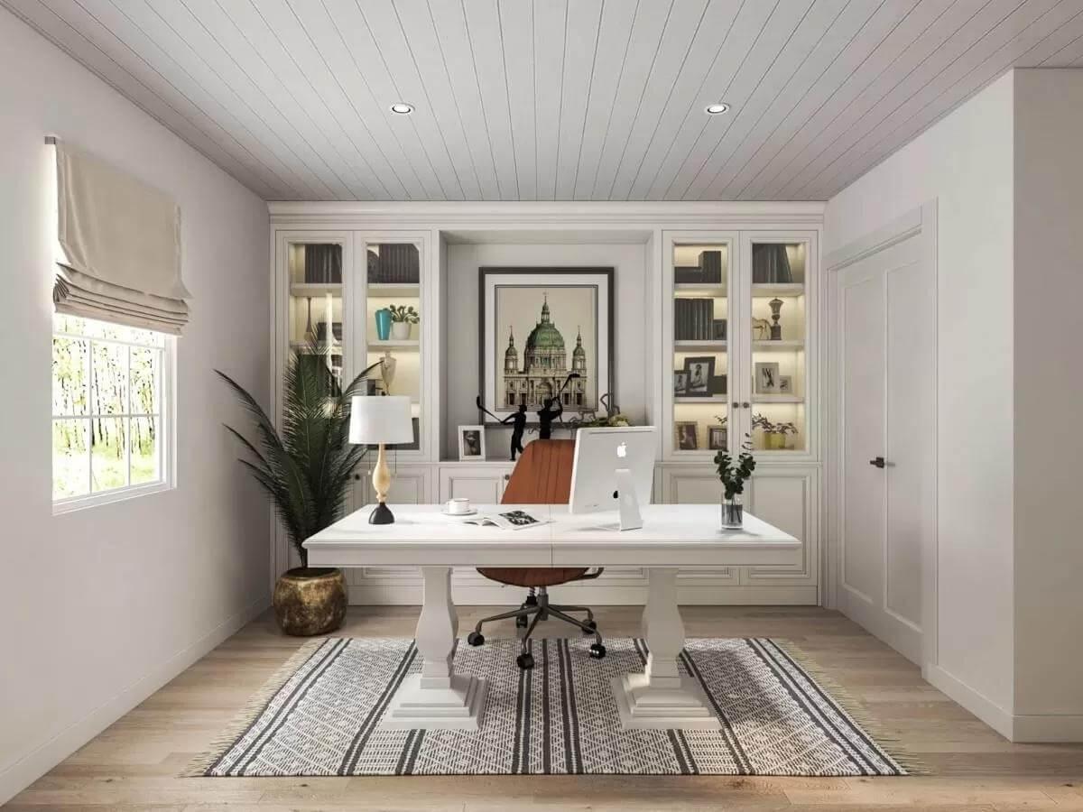 Home Office with Built-In Shelving and a Touch of Elegance