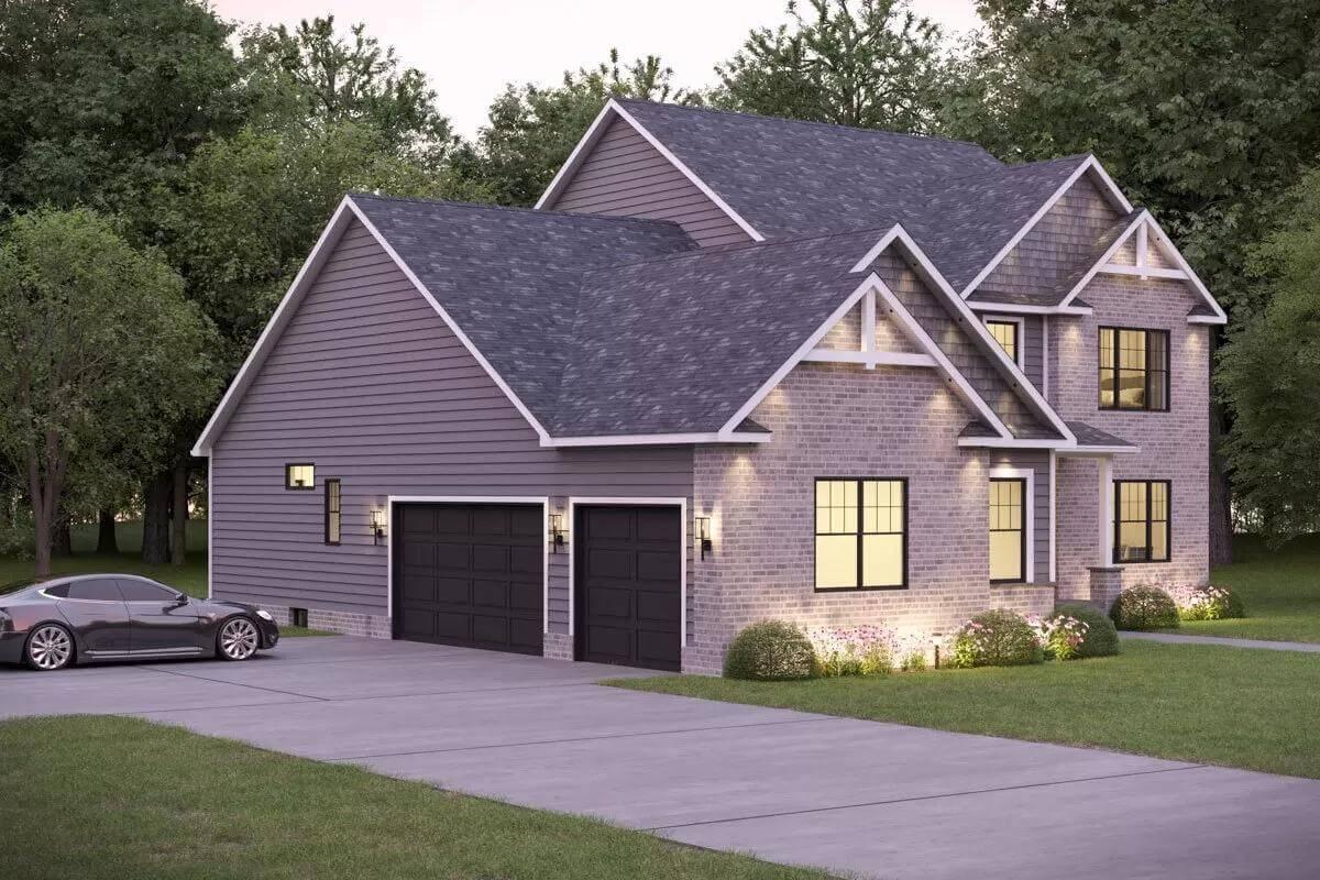 Check Out the Contrasting Garage Doors on This Craftsman Wonder
