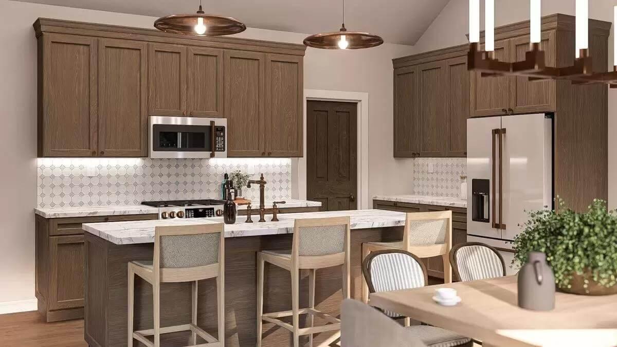 Wow, Check Out Those Wood Cabinets and Sleek Countertops in This Craftsman Kitchen