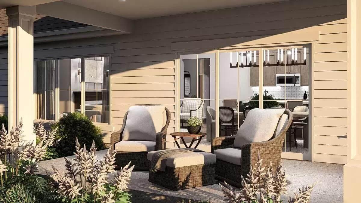 Relax on the Inviting Patio with Comfortable Wicker Seating
