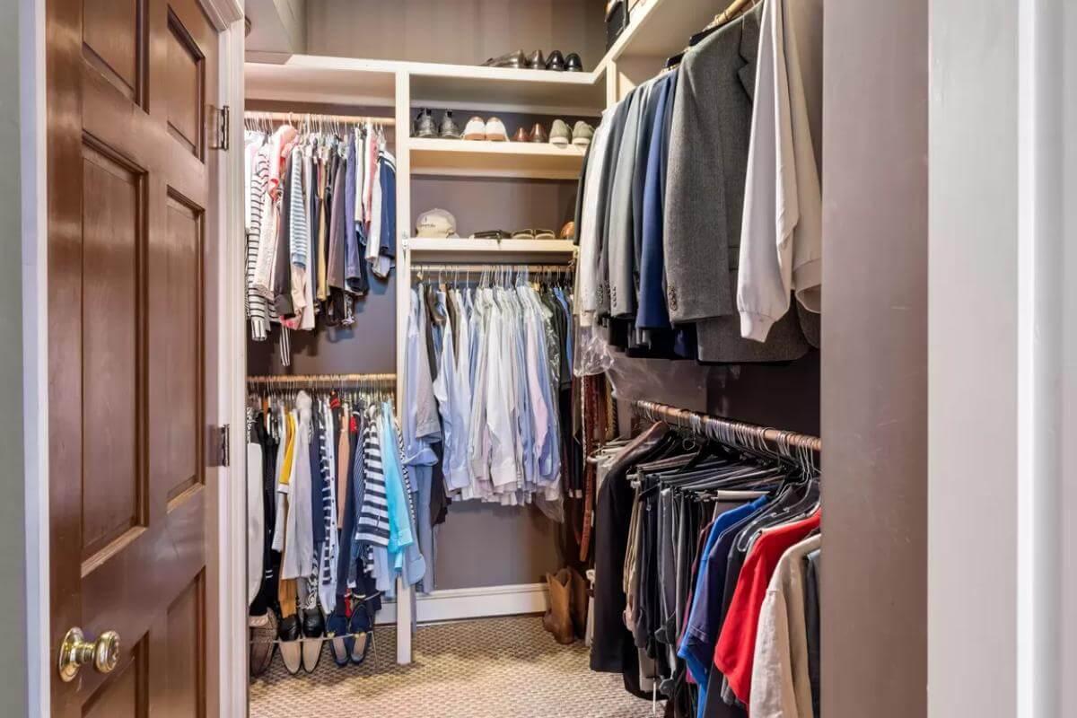 Stylish Walk-In Closet with Practical Built-In Shelving