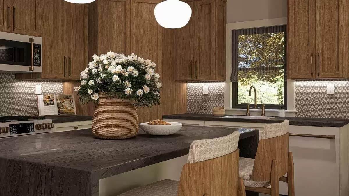 Modern Kitchen Charm with a Striking Tile Backsplash