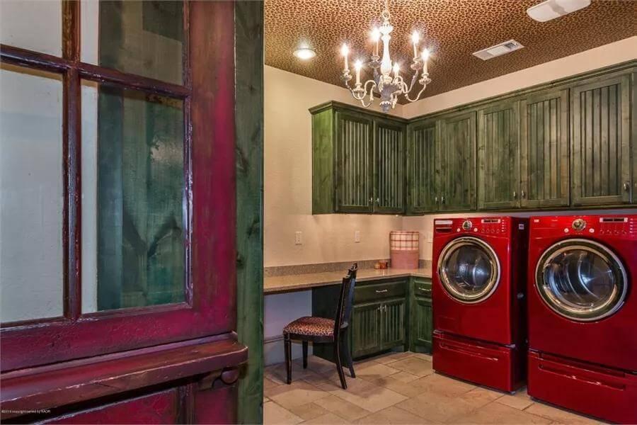 Wow, Those Bold Red Appliances in This Eclectic Laundry Room Stand Out