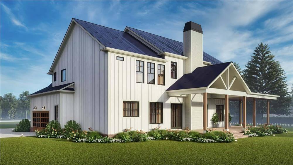 Admire the Crisp Vertical Siding and Dual Gable Roofs