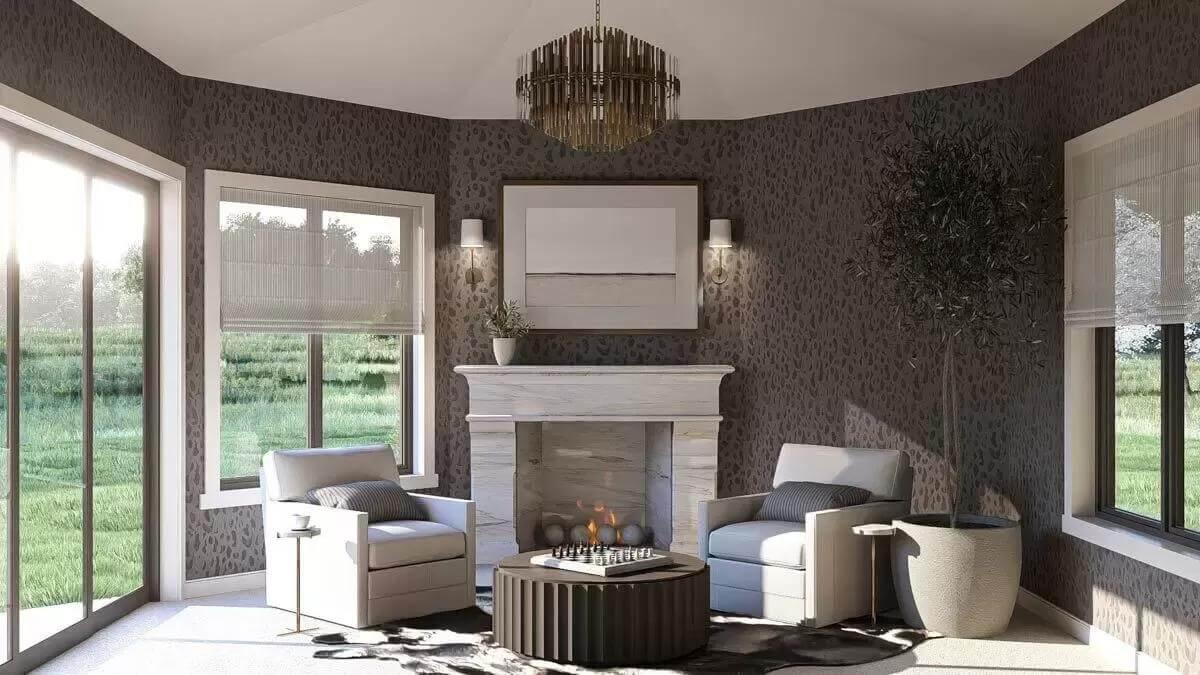 Check Out the Textured Wallpaper in This Stylish Sitting Room