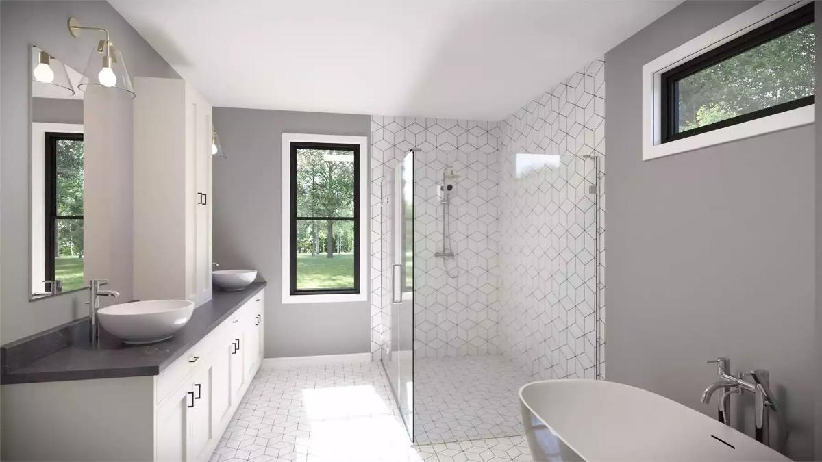 Modern Bathroom Elegance with a Geometric Twist