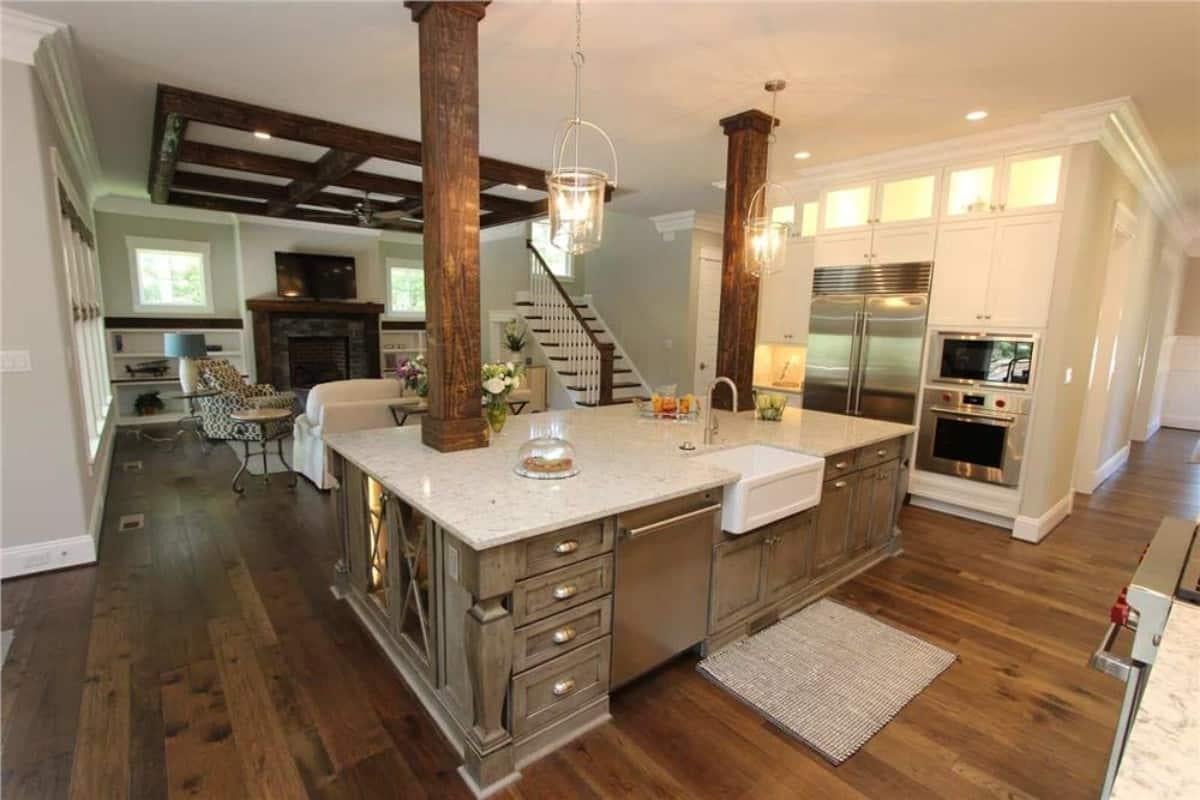 Spot the Rustic Wooden Beams Adding Character to This Open Kitchen