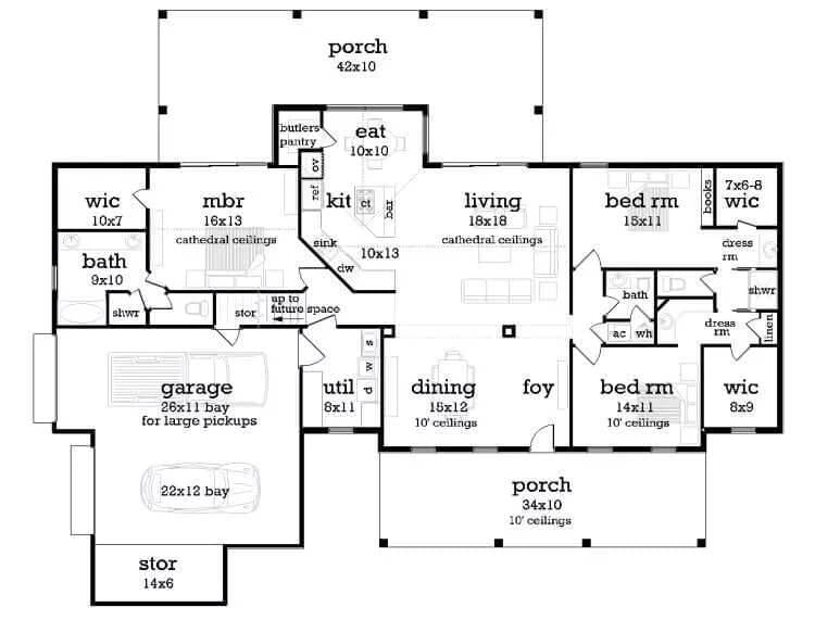 Spacious Ranch Layout with Dual Porches and a Large Garage Bay