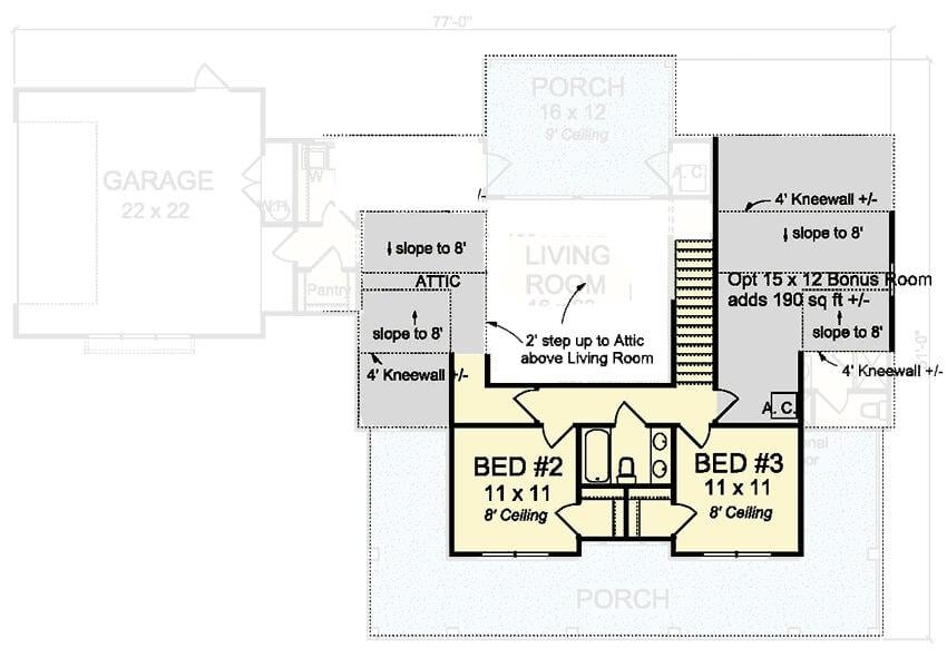 Upstairs Floor Plan Highlighting a Bonus Room Option for Extra Space