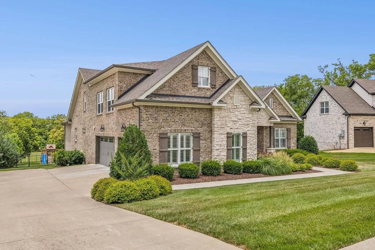 Stone and Brick Facade Highlighting Gabled Rooflines