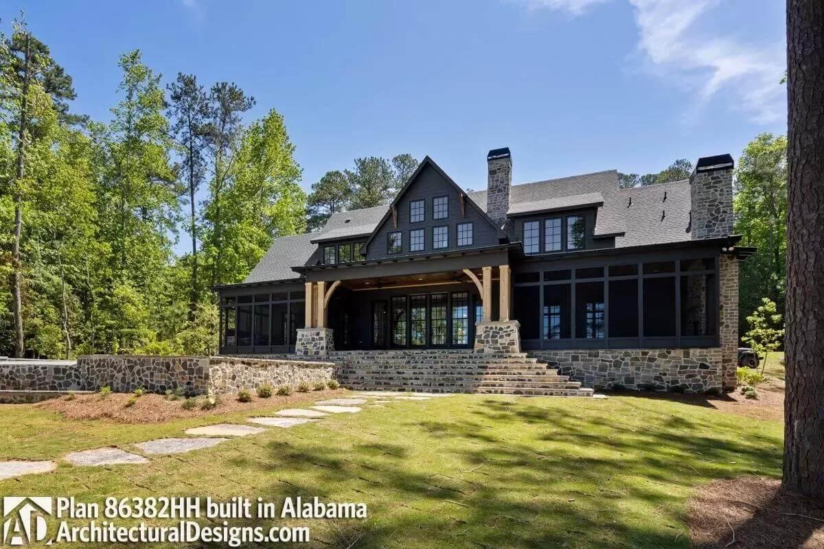Charming Craftsman with Stone and Timber Elegance Alongside Nature