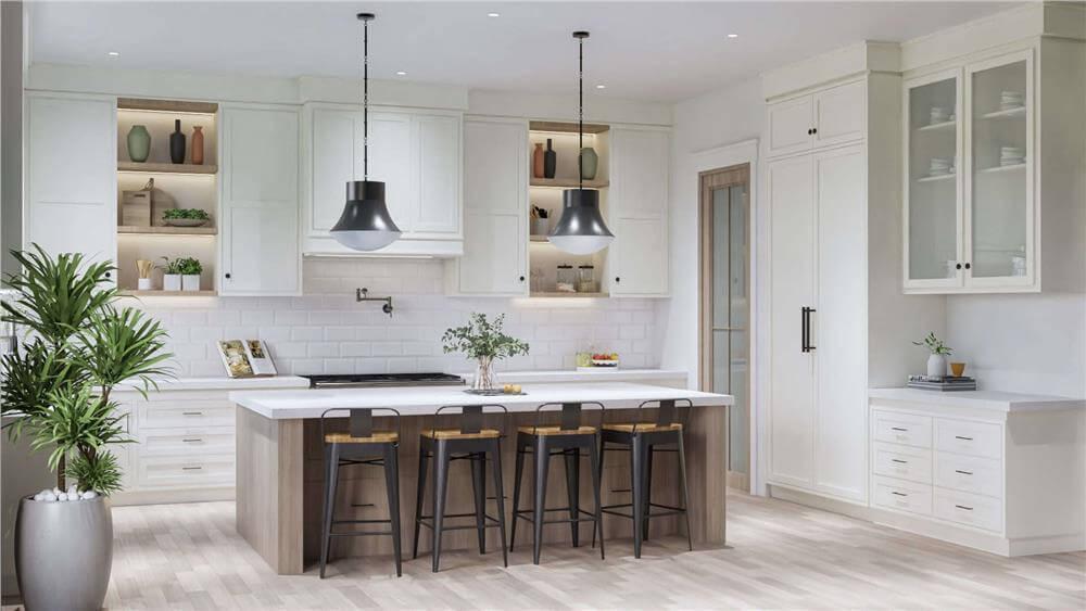 Check Out This Sleek Kitchen Island with Industrial Lighting