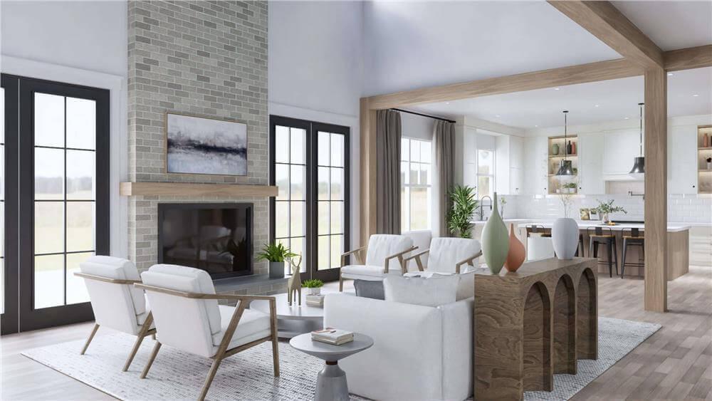 Look at the Soaring Brick Fireplace Anchoring This Open Concept Living Area