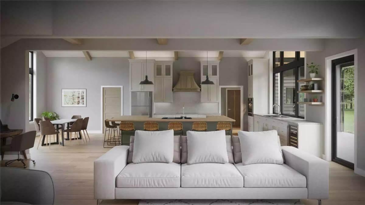 Check Out the Central Island in This Open-Plan Kitchen and Living Area