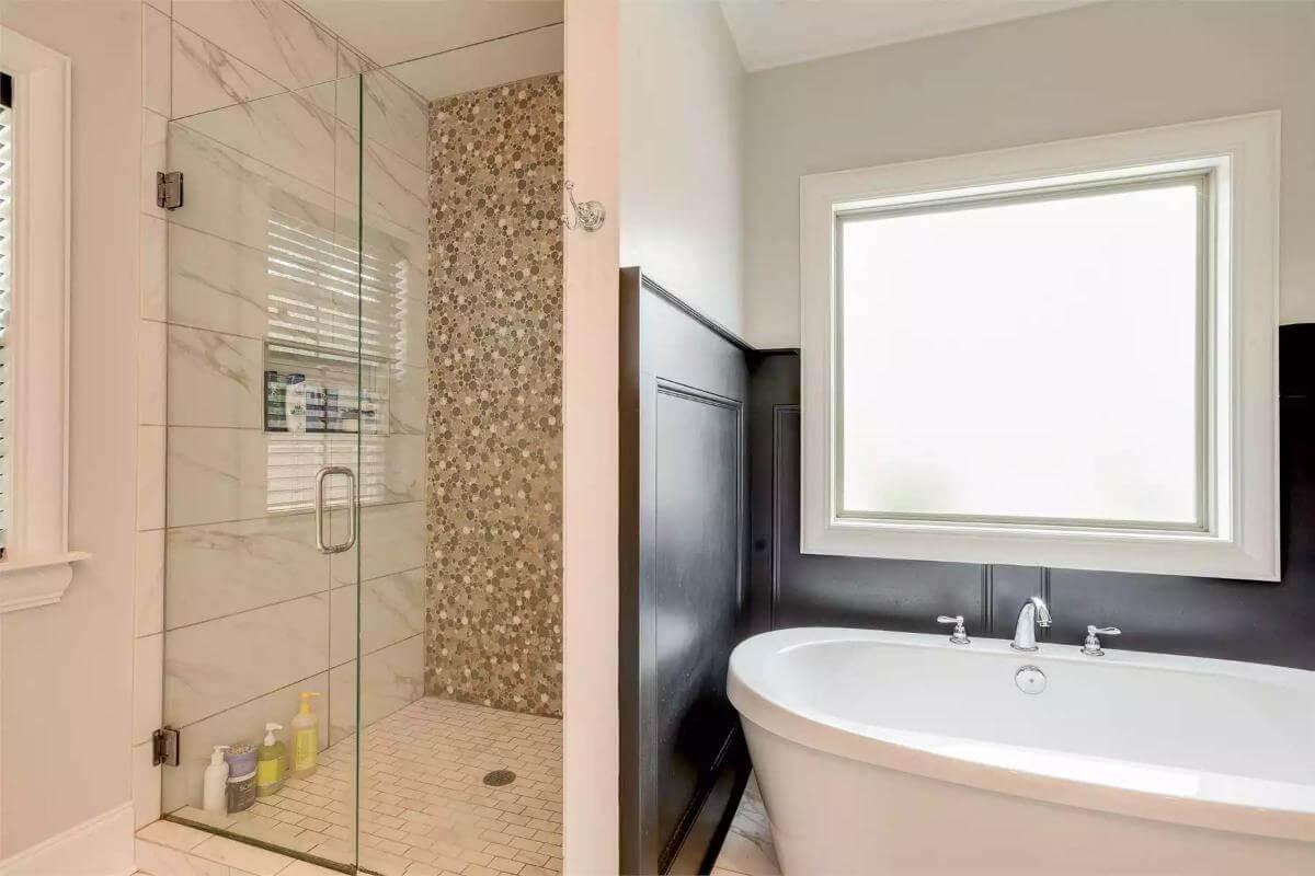 Spa-Like Bathroom with Textured Mosaic Shower Wall
