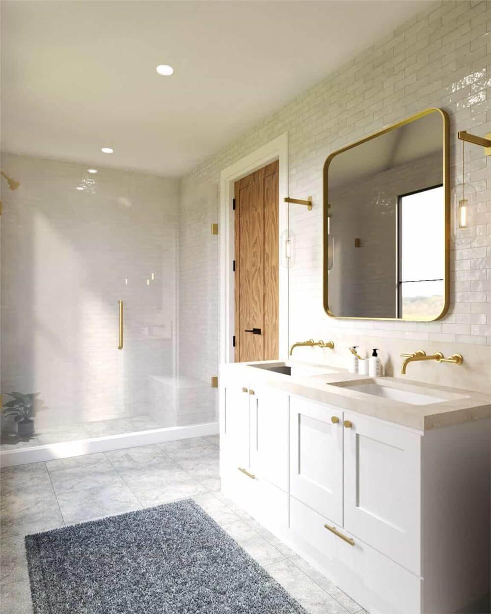 Sleek Bathroom Vanity with Brass Accents Catches the Eye