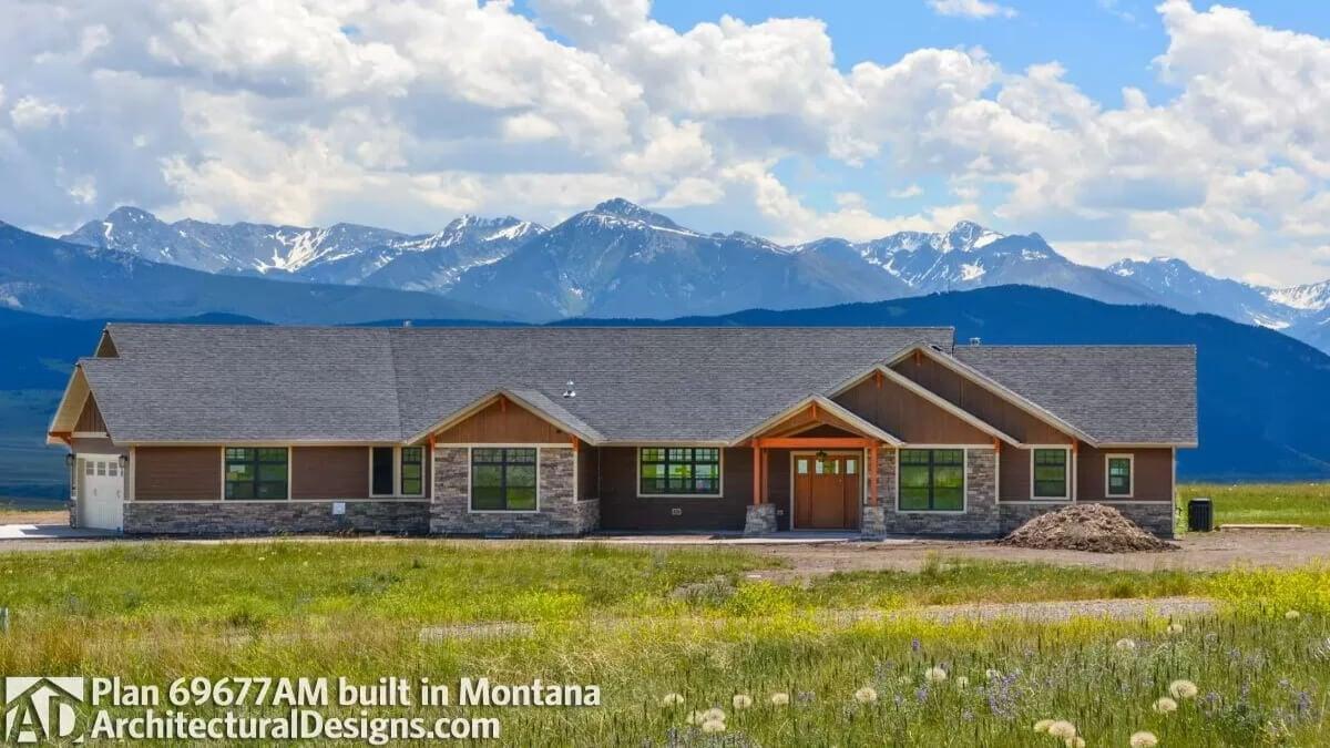 Mountain Retreat with Bold Rooflines and Stone Accents