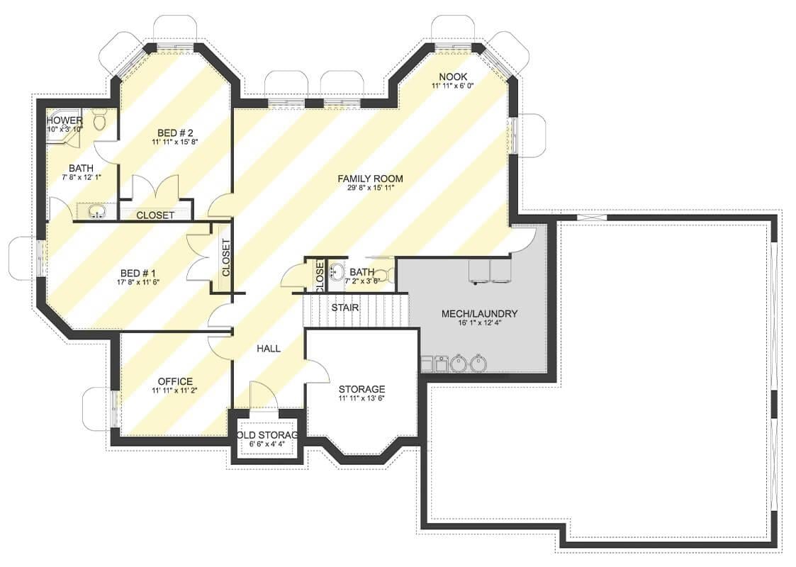 Functional Main Floor Design with a Sunlit Family Room and Handy Office