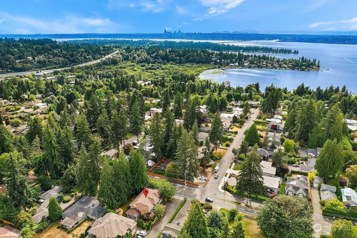 Aerial View Nestled in Nature with City in the Distance