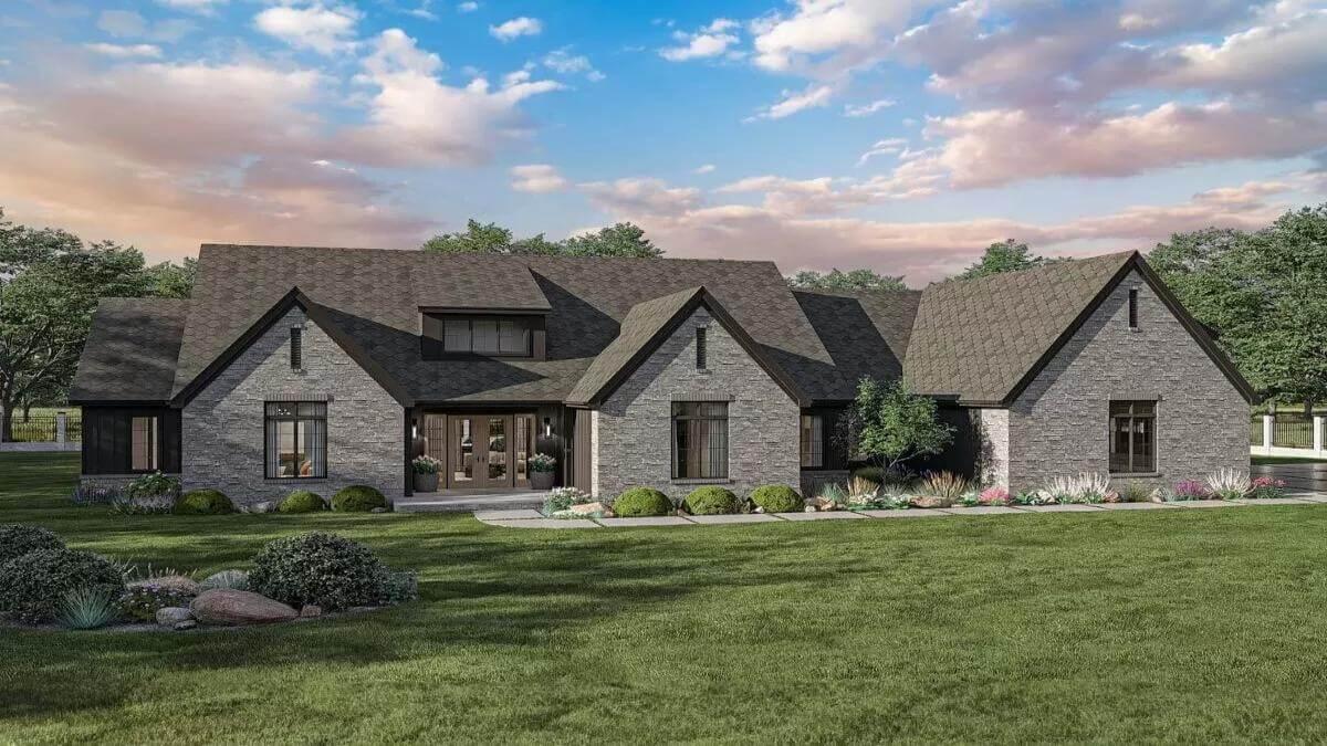 Craftsman Elegance with Striking Gables and Stone Facade