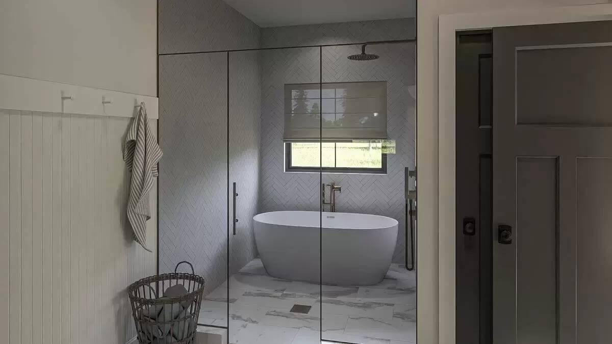 Sleek Walk-In Shower Featuring a Freestanding Tub