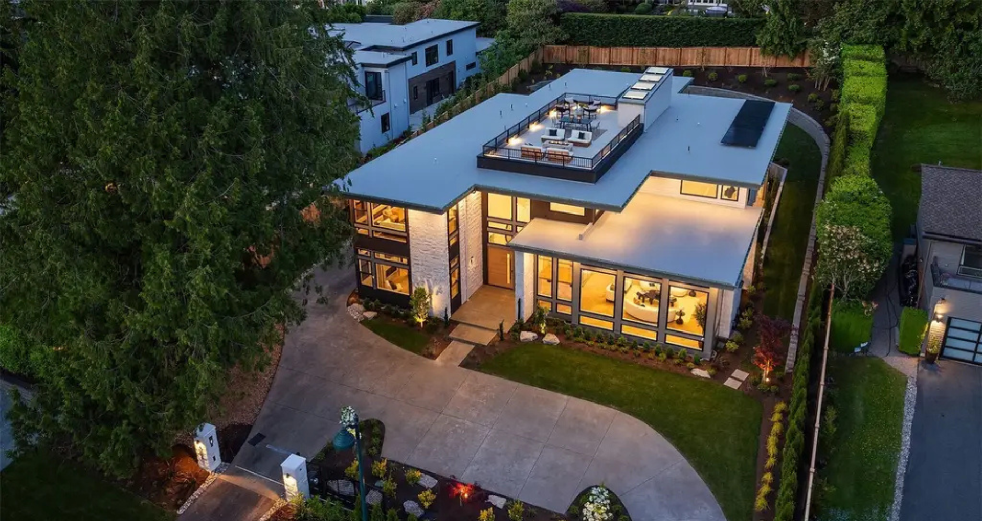 Tour This 6,992 Sq. Ft. Modern Masterpiece in Yarrow Point, Washington, Featuring a Rooftop Deck with Lake & Mountain Views