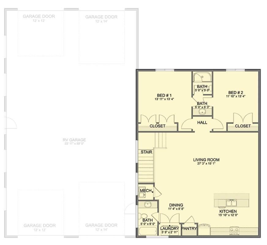 Practical Living Space with Thoughtful Layout Adjacent to Expansive Garage