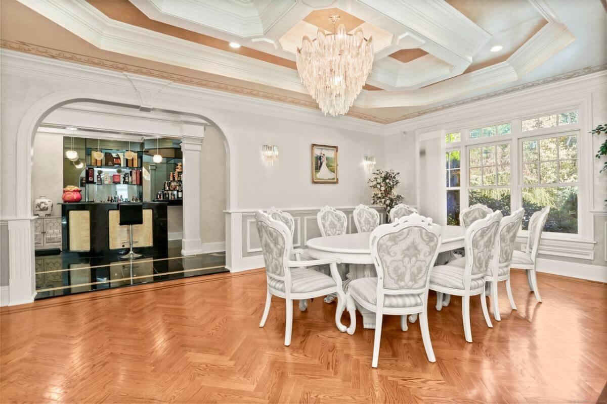 Notice the Opulent Chandelier in This Elegant Dining Room