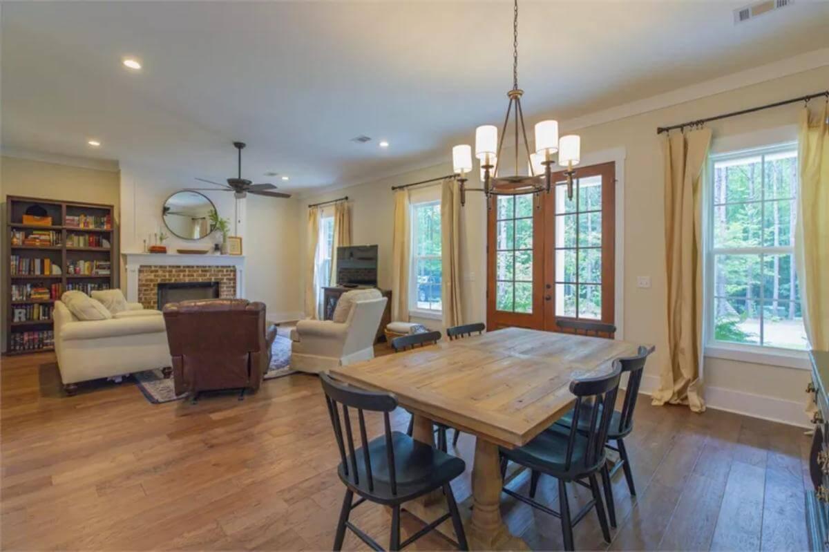 Open Living and Dining with a Rustic Wooden Table You Can