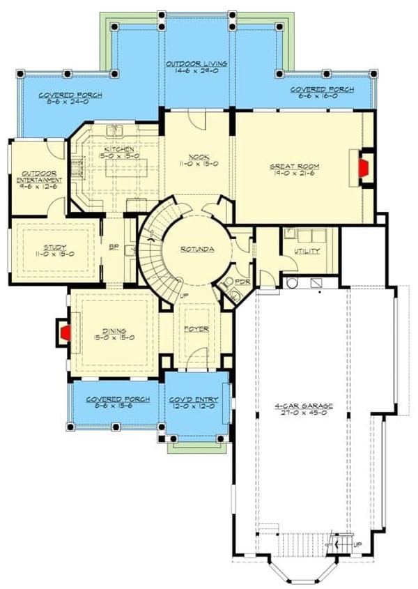 Explore the Flow of This Craftsman Floor Plan with Circular Rotunda