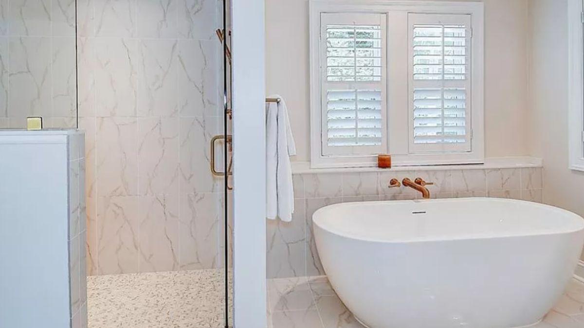 Indulge in the Freestanding Tub in This Modern Craftsman Bath