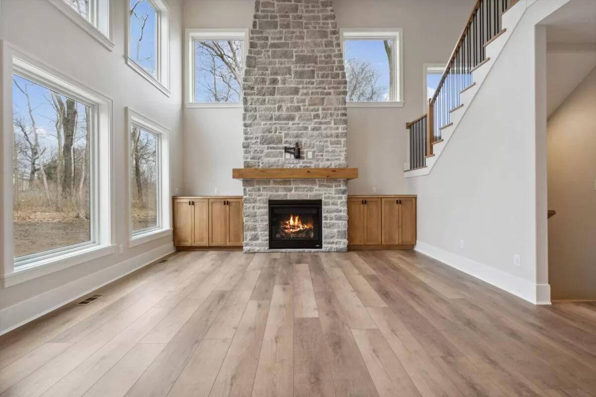 Wow, Look at This Stone Fireplace Anchoring the Living Room